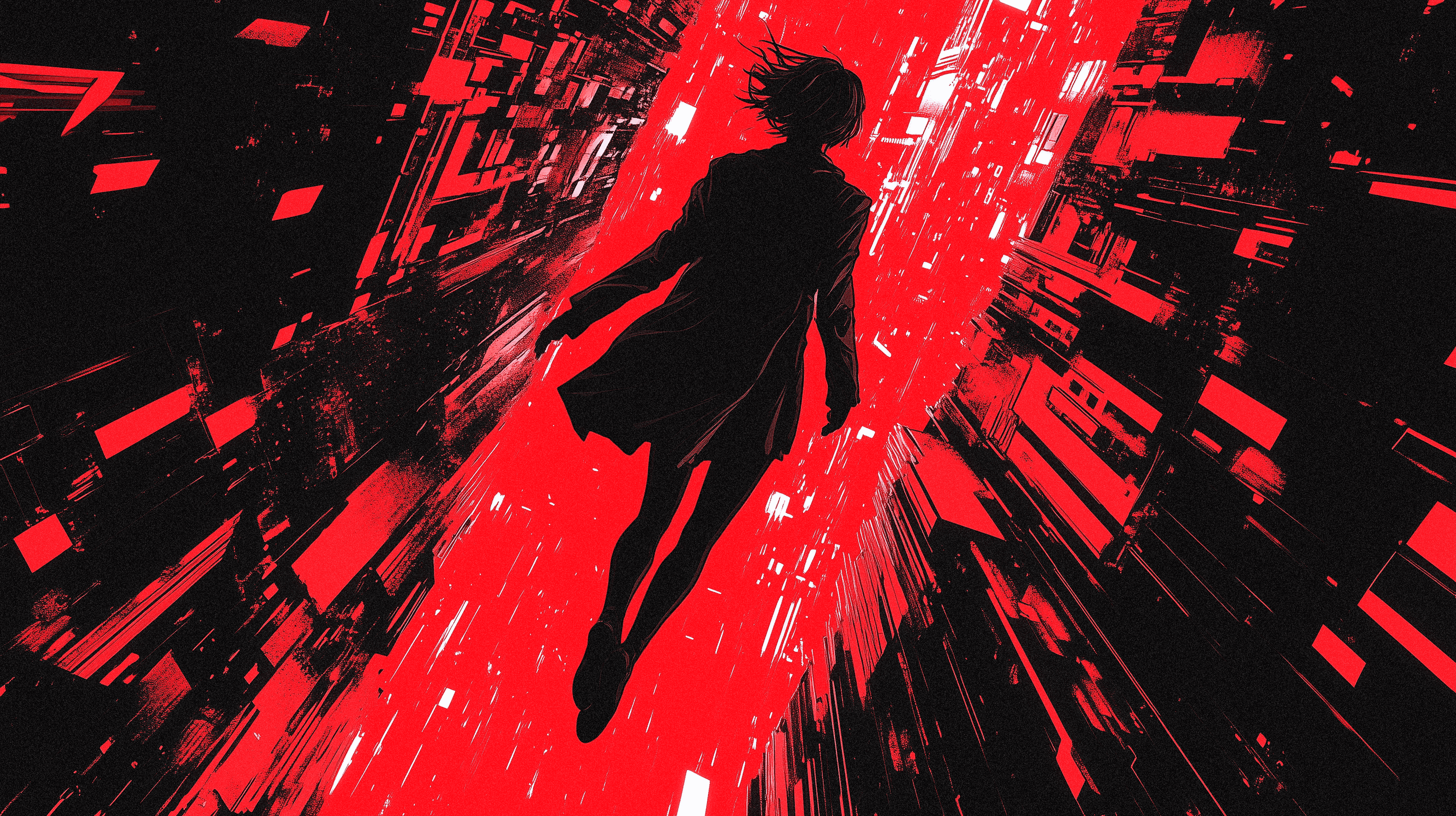 Expansive sci-fi urban environment under a colorful sky